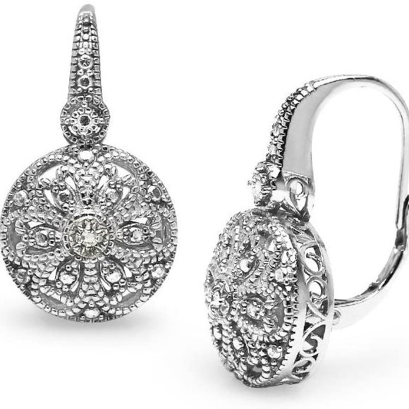 Authentic Round Filigree Diamond Accent Earrings - Picture 2 of 5